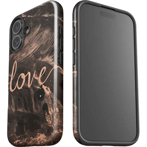 Love Rose Gold Black iPhone 16 Plus Impact Case